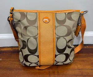 Coach Khaki Signature Crossbody with Orange Trim thumbnail 1