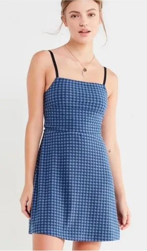 Urban Outfitters Cher Straight Neck Blue Checkered Patterned Mini Dress Size XS thumbnail 1