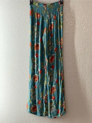O’Neill Teal Floral Wide Leg Pants Smocked Waist Boho Resort Coastal Small Beach thumbnail 10