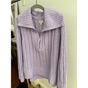 Aerie Lavender Cable Knit Quarter Zip Sweater Oversized Mock Neck Pullover thumbnail 8