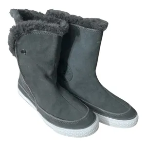 Converse Beverly Boots Grey Suede Women Size 6.5 Leather Winter Faux-Fur Collar thumbnail 2