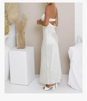 Merokeety Ivory satin bodycon dress thumbnail 2
