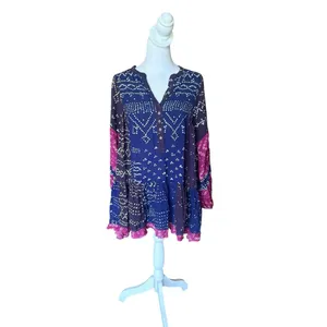 Free People Shibori Tunic Mini Dress Womans Small Flowy Balloon Sleeve Boho thumbnail 2
