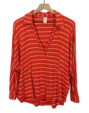 Free People We the Free Can't Fool Me Striped Tee - Red - XS thumbnail 1