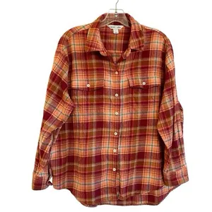 Old Navy Orange & Red Plaid Flannel Tunic The Boyfriend Shirt Size Medium thumbnail 3