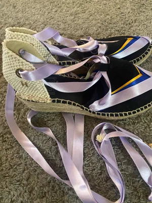 Women’s Size 38-handmade Lavender Ribbon Espadrille with Blue Accent thumbnail 5