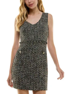 NWT City Studios Juniors Metallic Boucle Sheath Dress 1872VR9BT1 Black Combo 1/2 thumbnail 1