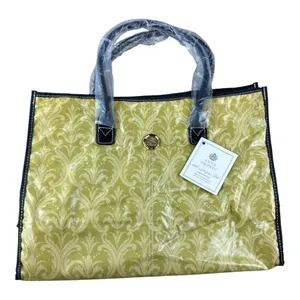 Anna Griffin Damask Craft Tote Bag Chartreuse Gold Laminated‎ Travel Luxury thumbnail 2