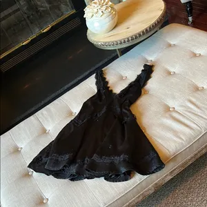 Urban Outfitters Black Satin Lace Trim Mini Dress Size Small thumbnail 2