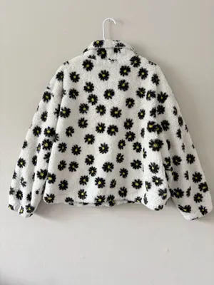 I Believe Women’s 2XL White/Black/Yellow Floral Sherpa Full Zip Jacket thumbnail 2