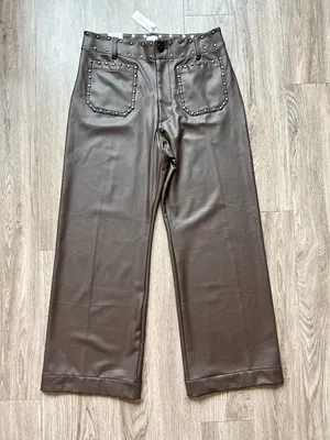 Anthropologie Maeve Colette Full-Length Faux Leather Studded Pants Size 32 NWT thumbnail 4
