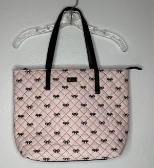 Luv Betsey By Betsey Johnson Pink Black Large Bag Bows Tote Quilted Y2K‎ Quirky thumbnail 1