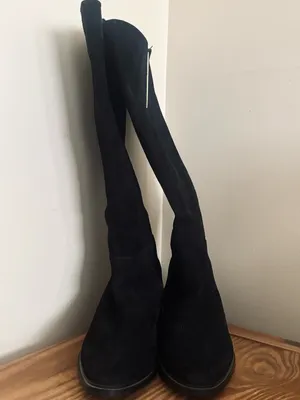 Calvin Klein Francine Over-The-Knee Black Suede Boot with Gold Accent thumbnail 3
