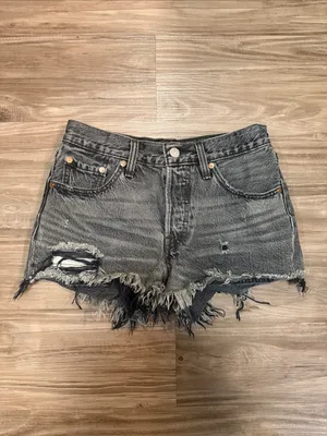 Levi’s Premium 501 Original Slashed Black Distressed Shorts W24 thumbnail 2