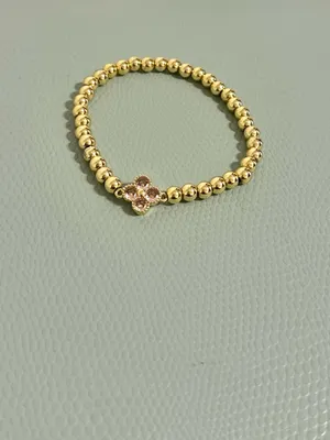 Pink Tourmaline Clover Stretch Ball Bead Bracelet thumbnail 3