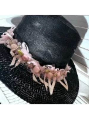 Handcrafted Cowboy Hat Floral Applique Black OS thumbnail 6
