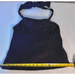 Land’s End Halter Tankini Top Bathing Suit Black White Polka Dot Women’s Size 8 thumbnail 7