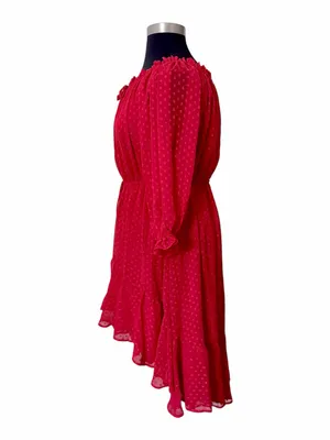 NEW Meghan LA Keiko Swiss Dot Midi Dress Sizes XL Cherry Red Chiffon thumbnail 6