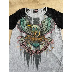 EUC Womens Harley Davidson Motorcycle Top Black Lace short sleeve Eagle size M thumbnail 5