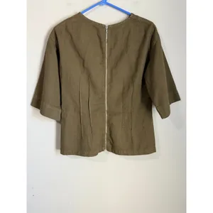 Dries Van Noten Blouse Top Womens 6 Olive Green Cotton Linen Zip Back Darted thumbnail 4