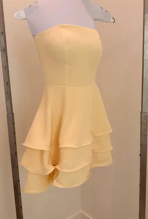 * satin light yellow A line strapless homecoming dress with ruffles size 4 thumbnail 2