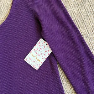 NWT Free People Mod Stripe Cuff Waffle Knit Top Purple Size Medium thumbnail 5