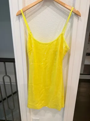 Rare London Yellow Sequin Mini Dress Spaghetti Strap Size US 6 NWT thumbnail 2