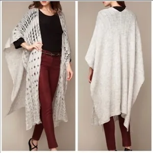 FREE PEOPLE Womens Cable Knit Poncho Cardigan Sweater Shawl in Grey XS/S thumbnail 2