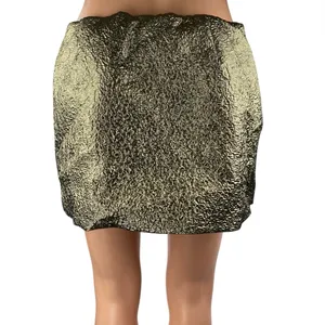 Abercrombie & Fitch Gold Metallic Crinkled Mid Rise Side Zip Mini A-line Skirt S thumbnail 3