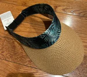 bon voyage STARBOARD NWT Wide Brim Straw Visor Hat with green leave Print Band thumbnail 8