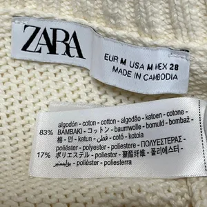 Zara Women's Cream Classic Sleeveless Ribbed Knit Fitted V-neck Sweater Top Sz M thumbnail 4
