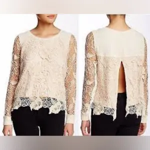 Free‎ People tan crocheted lace overlay top open back women’s size small trendy thumbnail 2