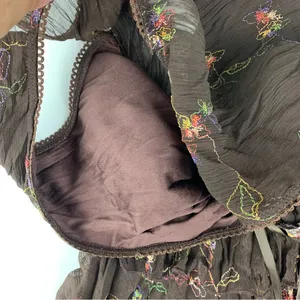 Flamingo size medium tiered vintage Brown Embroidered Top floral boho cottage thumbnail 7