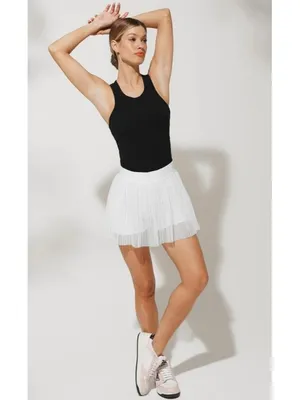 Alo Mesh Flirty Tennis Skirt White Sheer Transparent See-Through Pleated Skort thumbnail 7