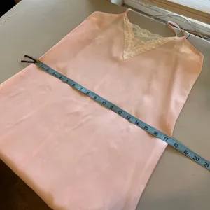 Vintage 1970s Handmade Pale Pink Lace Trim Silky Slip Lingerie Dress - XS thumbnail 8