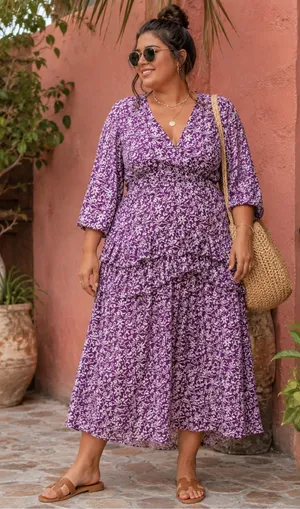 Maje Ronirique Maxi Dress Women's Purple midi‎ dress unicorn floral XL thumbnail 1