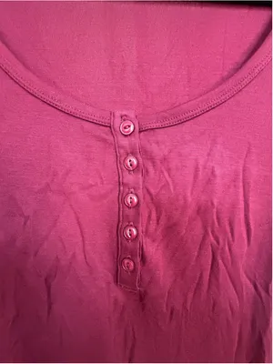 Halara Ribbed Henley Neck Long Sleeve Slim Casual T-Shirt Maroon Banner Size S thumbnail 5