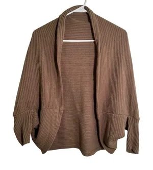 Women's One‎ Size Open Front Circle Cardigan Sweater Brown Ribbed Short Sleeve thumbnail 1