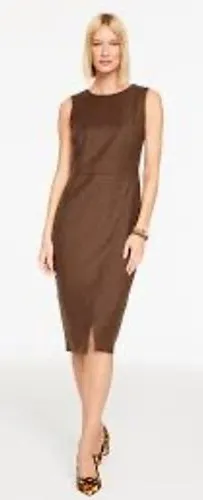 Talbots Marrotto Brown 99% Wool Sleeveless Wrap Front Sheath Dress 2 NEW thumbnail 1