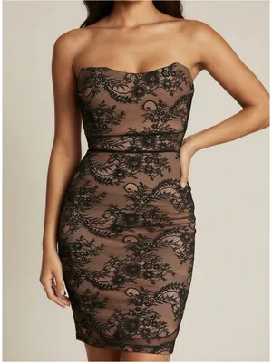 HOUSE OF CB Amaya Embroidered Lace Corset Strapless Dress, Black, XS thumbnail 2