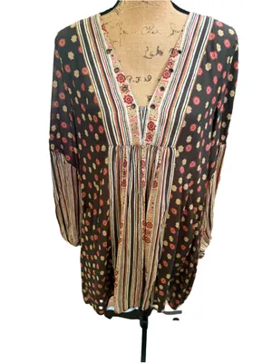 Free People Rain or Shine Pebble Bohemian Lace-Up Tunic Mini Dres Women's Size M thumbnail 3