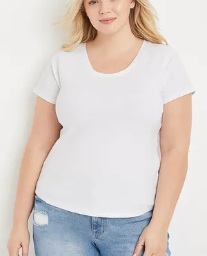 Maurices 24/7 Jordan Ribbed Scoop Neck Tee Solid White NWT thumbnail 1