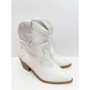 Journee Collection Western Booties Size‎ 9 White Pointed Toe Block Heel thumbnail 3