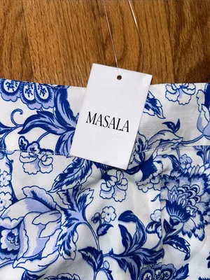 Masala Blue and White Floral Ruffle Midi Skirt Medium NWT thumbnail 3