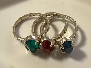 Kendra Scott Sterling Trio Heart Rings in Green, Red & Blue thumbnail 1