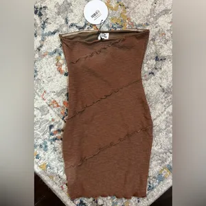 Princess Polly Oscar Mini Dress Brown Size 4 Ribbed Strapless Dress thumbnail 2