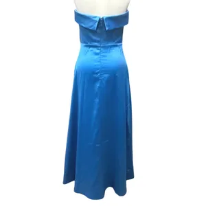 BHLDN Soma Strapless Stretch Satin Fit Flare Midi Dress 6 Blue Satin Formal HOCO thumbnail 4