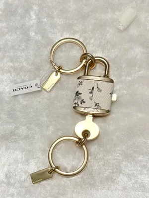 Coach keychain for women, key ring, lock, bag charm, leather floral pattern-RARE thumbnail 5