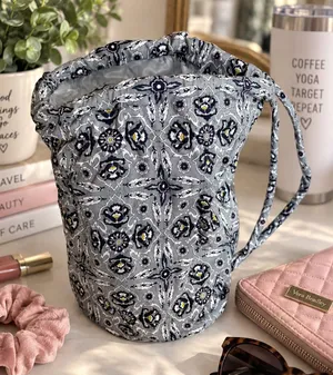 NWOT Vera Bradley Gray Floral Drawstring Shoulder Bag thumbnail 1