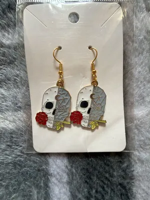 Set of 3 Assorted Gothic Skull and Coffin Enamel Dangle Earrings thumbnail 3